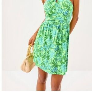 Lilly Pulitzer Lime & Aqua Halter Mini Dress/Romper Sz M